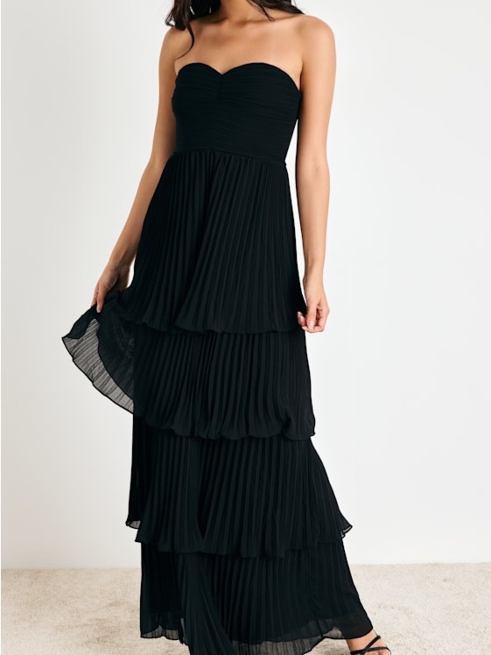 Lulus Seriously Sensational Black Strapless Tiered Maxi Dress XS